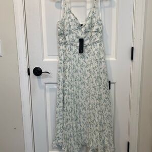 Lulu's White and Blue Floral Midi Dress